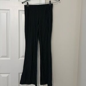 H&M black flared stretch pants with white pinstripes